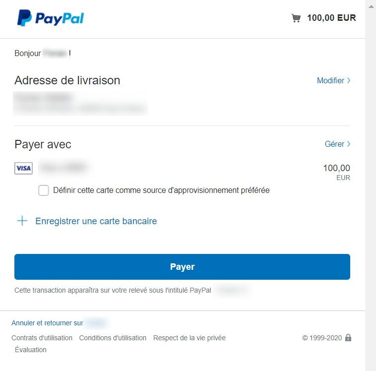 Connexion paypal paiement