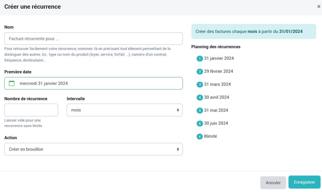 Creer recurrence options