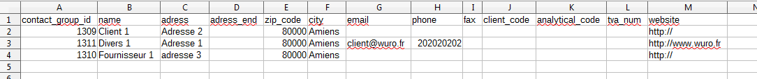 CSV contacts