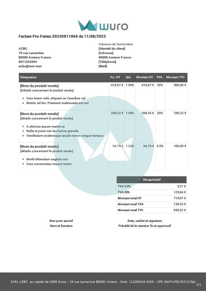 Facture proforma modele wuro