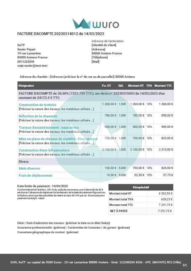 Facture travaux pubics modele wuro