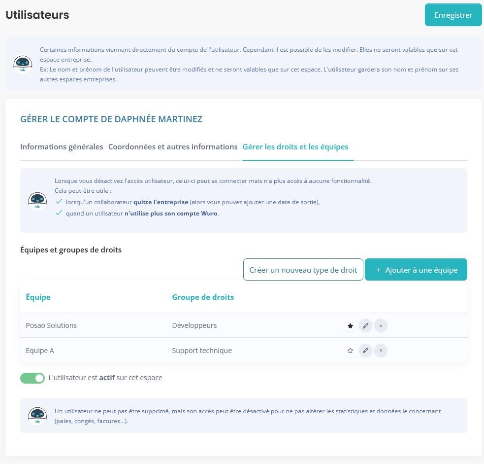 Fiche utilisateurs gestion droits