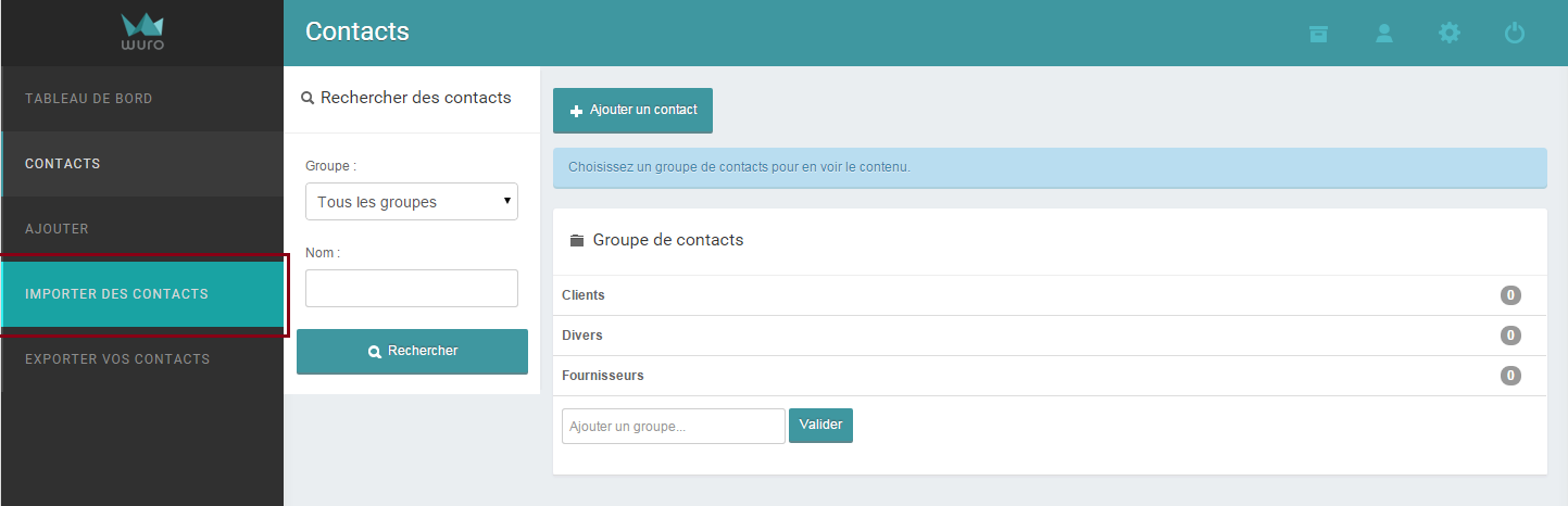 Importer des contacts sur wuro