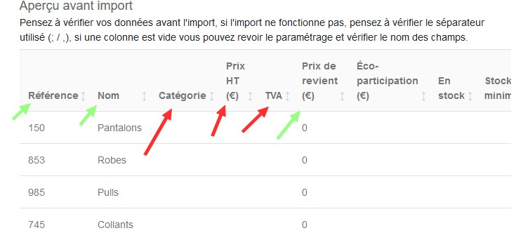 Import incomplet pdts