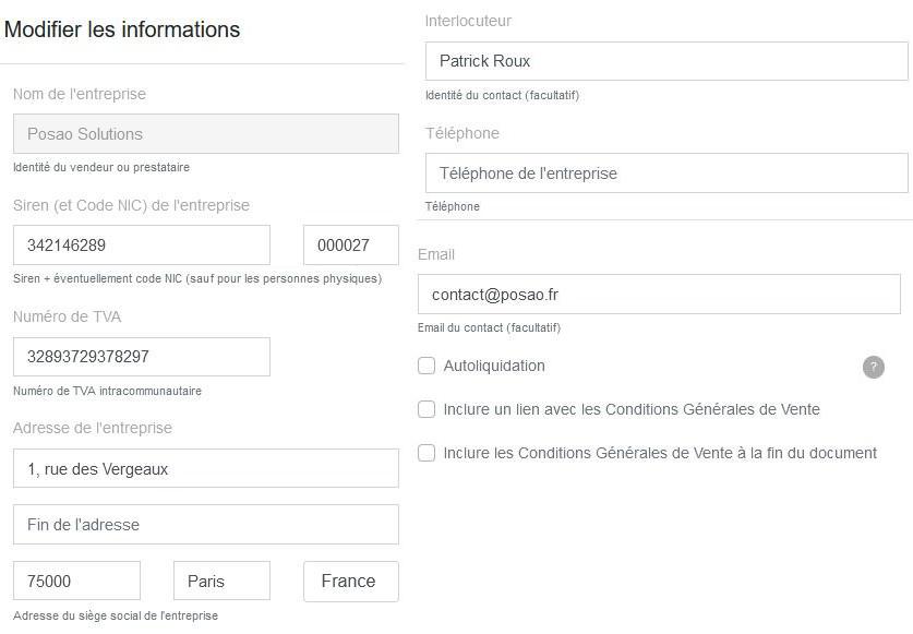 infos fournisseur