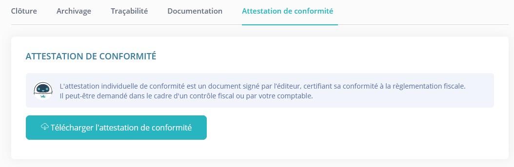 Onglet attestation de conformite