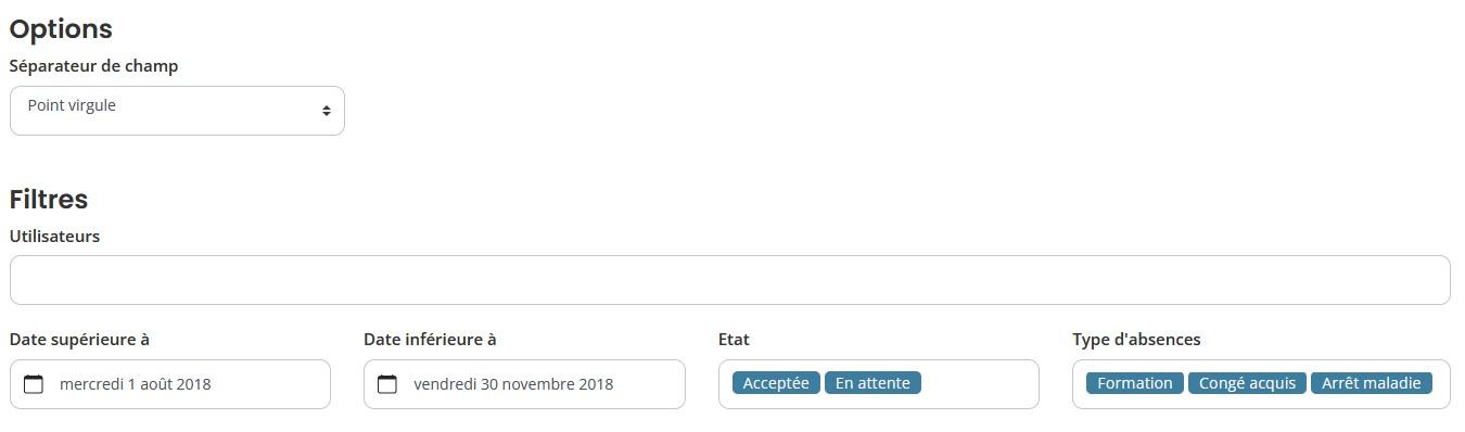 Options filtres absences