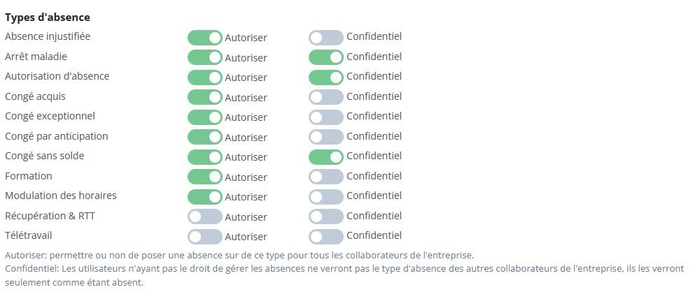 Parametres types absences wuro