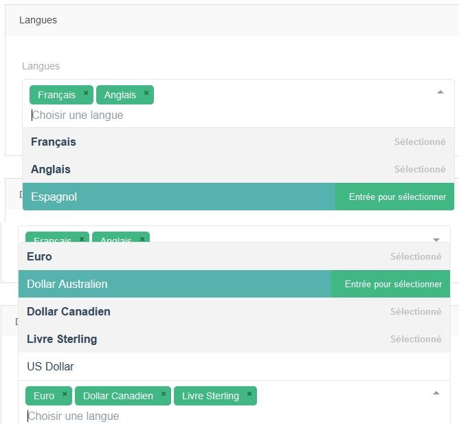 Selec langues devises